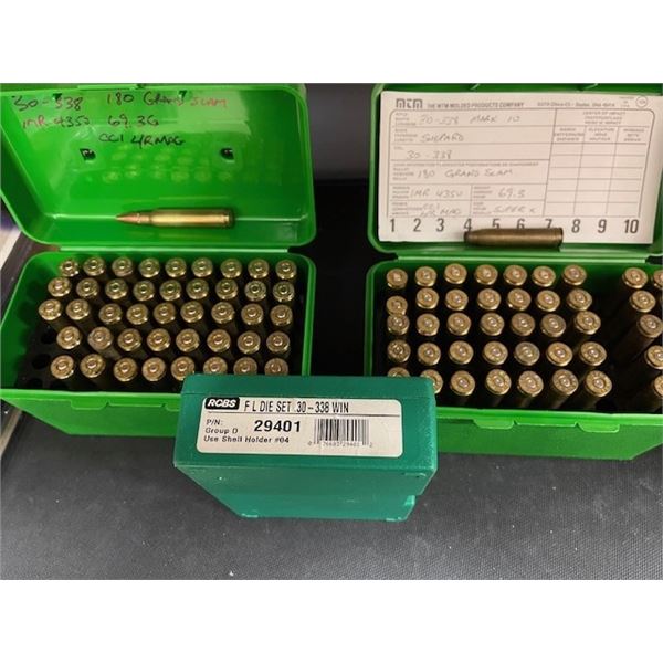 PRE-OWNED - RCBS 30-338 WIN DIE SET, BRASS AND RELOADS