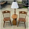 Image 1 : WOODEN CHAIRS AND LAMP-TABLE WITH MAGAZINE RACK