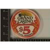 Image 2 : $5 GRAND CASINO CHIP BILOXI MISSISSIPPI