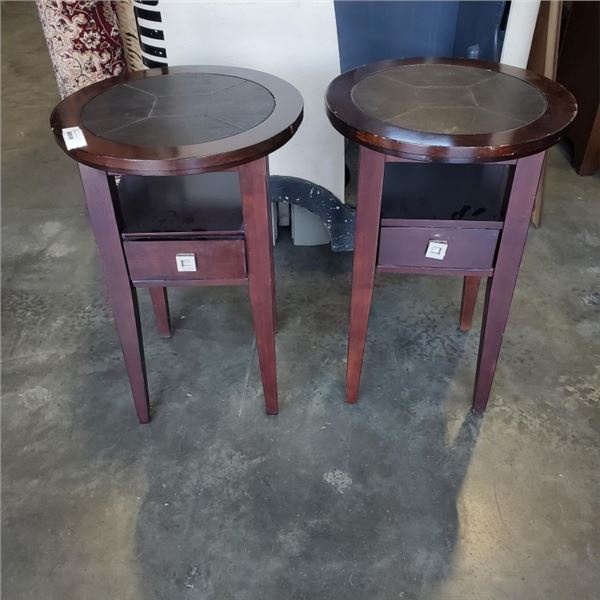 PAIR OF MATCHING END TABLES WITH LEATHER INSERT TOP