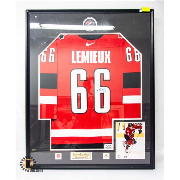 FRAMED & SIGNED MARIO LEMIEUX JERSEY #66 WITH COA