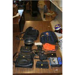 BOX WITH BACK PACKS AND PURSES