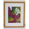 Image 1 : Floral Art Print, Framed 22" x 17" (frame damaged)