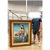 Image 2 : Very Large, Framed Original Painting on Canvas, Woman w/ Basket, Artist Grant (?) Approx. 44" x 53"