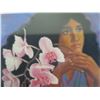 Image 2 : Framed Print, Dark Haired Female w/ Pink Orchids by H. Kane 18" x 14"