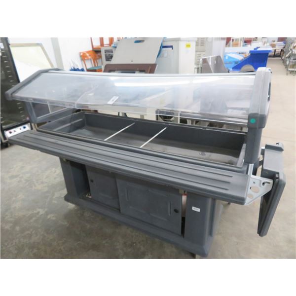 Cambro Grey Rolling Iced Salad Bar w/Sneeze Guard and Tray Slide