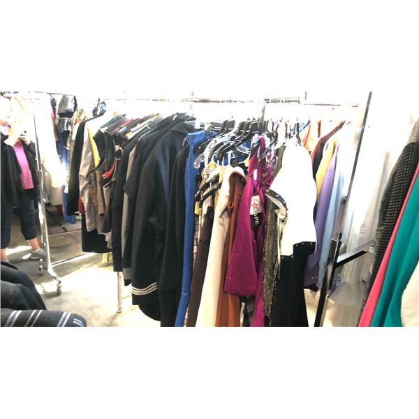 DOUBLE RACK OF VESTS, DRESS SHIRTS, SPORTS COATS, TAILS, PRIEST COSTUME, MILITARY & MORE
