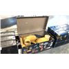 Image 2 : VINTAGE LOOK TRAVEL TRUNK WITH TRAVEL STICKERS AND  FOAM SHOE INSERTS 36W" X 19H X 20"D