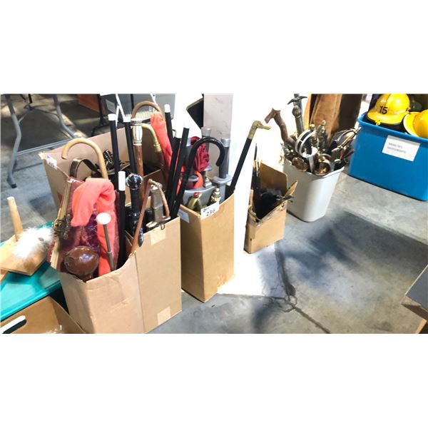 ASSORTED WALKING STICKS, PROP SWORDS, BILLY CLUBS, SCABBARDS, EGYPTIAN DAGGERS, GUNS ETC
