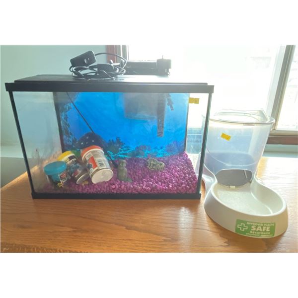 4 Galllon Fish Tank with Accesories (filter, rocks, food) and Dog/Cat Automatic Feeding Bowl