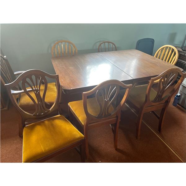 Solid Wood Table and Chairs 60Wx42Dx30H with 3 12 Inch Leaves, 10 Chairs Total