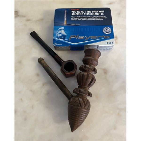 2 Wood Pipes and a Metal PlayersCigarette Tin