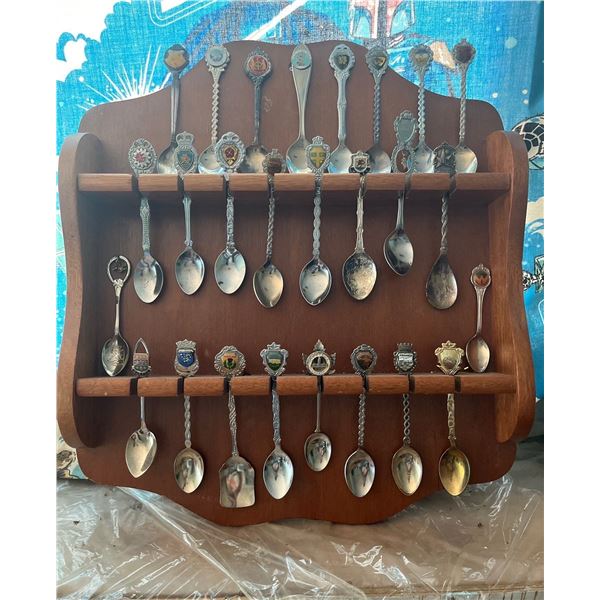 Collection of Sovenirre Spoons and Wall Display