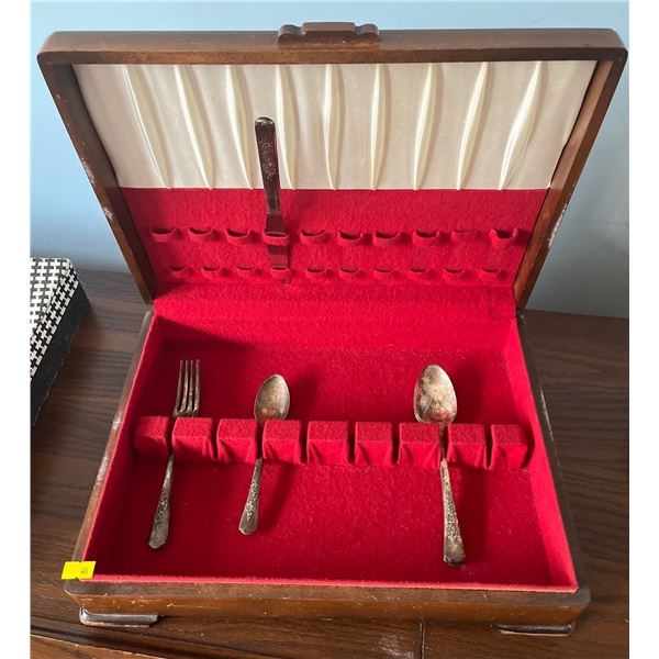 Felt & Satin Lined Flatware Box with some Silver Plated Cutlery