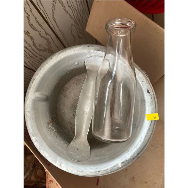 Large Metal Milk Jug and Vintage Glass Milk Bottle