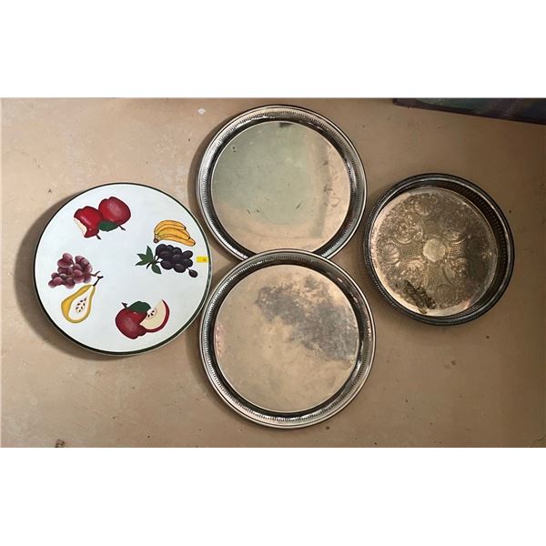 Collection of Silver Plated Brass Trays and Lazy Susan