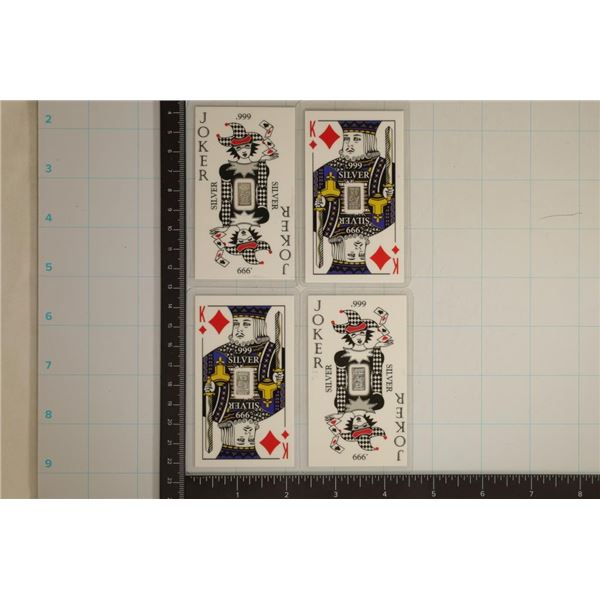 4-2.5 GRAIN SILVER BARS LAMINATED ON PLAYING CARDS