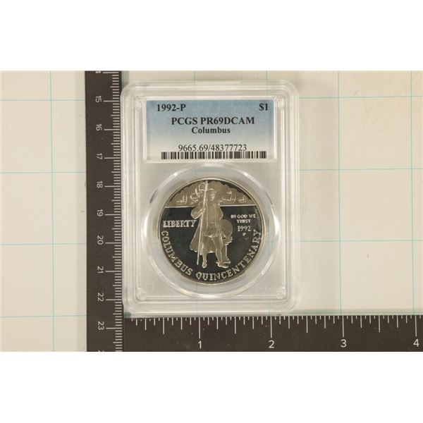 1992-P COLUMBUS SILVER DOLLAR PCGS PR69 DCAM