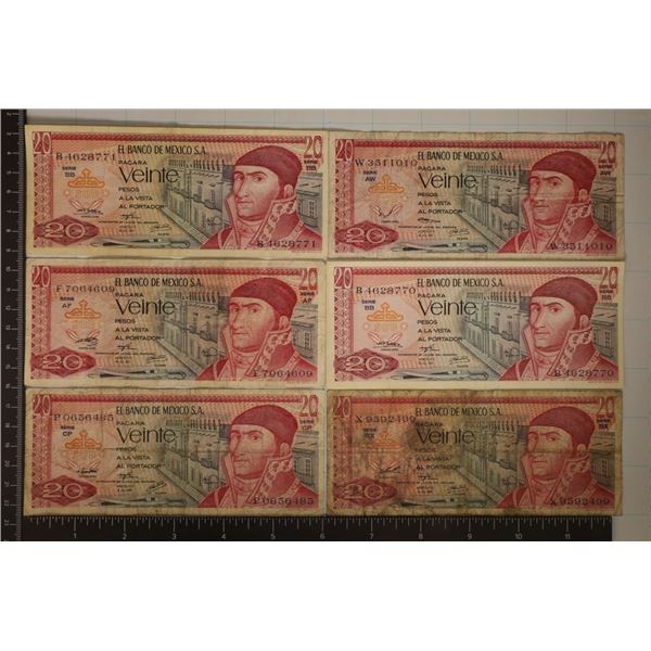 4-1973 & 2-1976 MEXICO 20 PESO BILLS