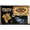 Image 2 : ENGRAVED WOODEN CHEST WITH GLASS PENDANT, BEAD