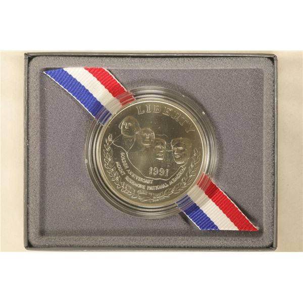 1991-P UNC MT. RUSHMORE US SILVER DOLLAR IN BOX