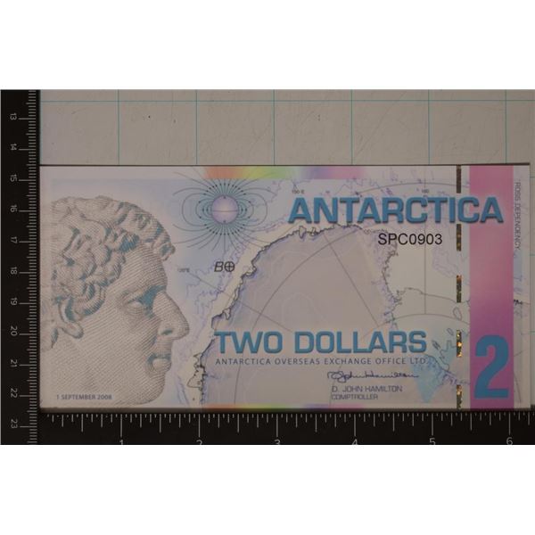 2008 ANTARCTICA $2 CRISP UNC COLORIZED POLYMER