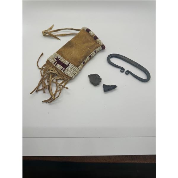 Circa 1900s Striker & Flint In Beaded Pouch