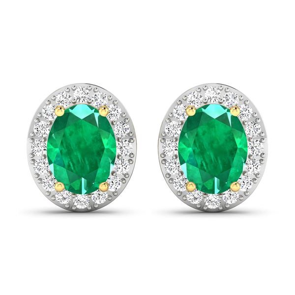 14KT Yellow Gold 2ctw Zambian Emerald and Diamond Earrings