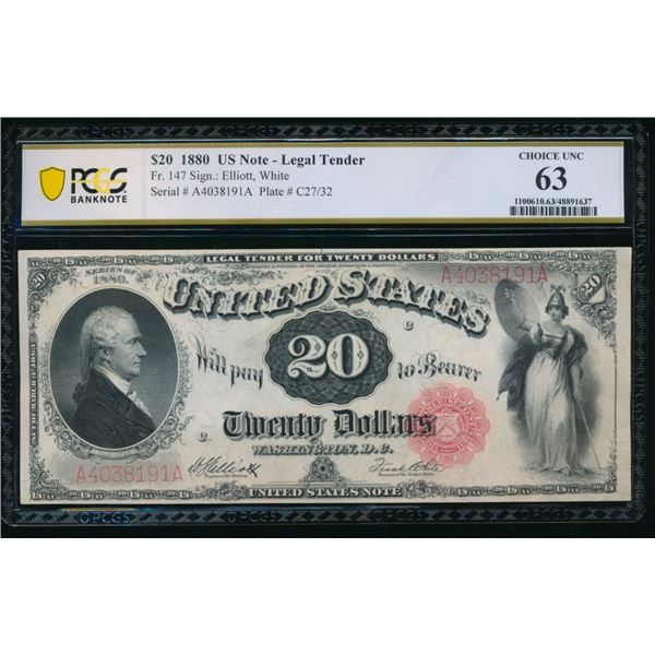 1880 $20 Legal Tender Note PCGS 63