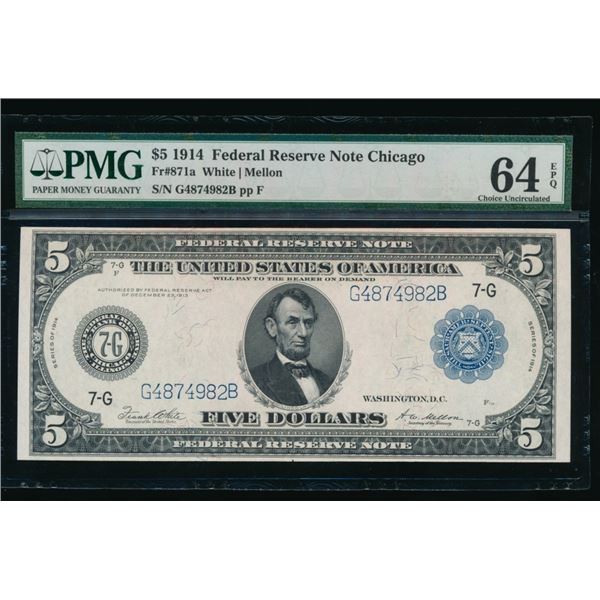 1914 $5 Chicago FRN PMG 64EPQ