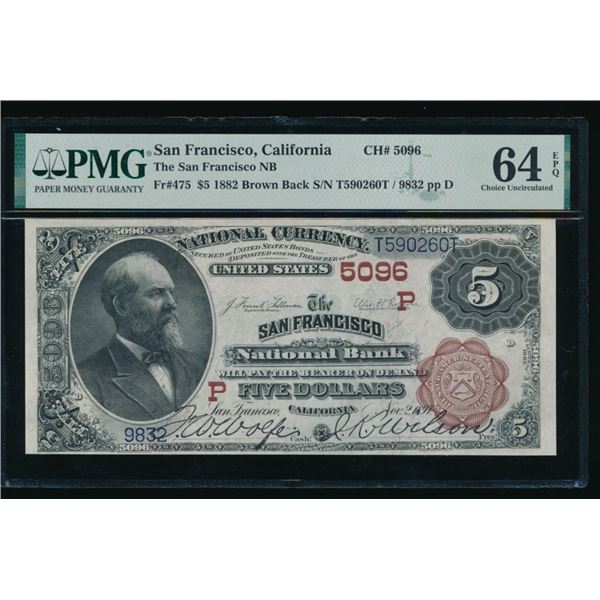 1882 $5 San Francisco CA National PMG 64EPQ