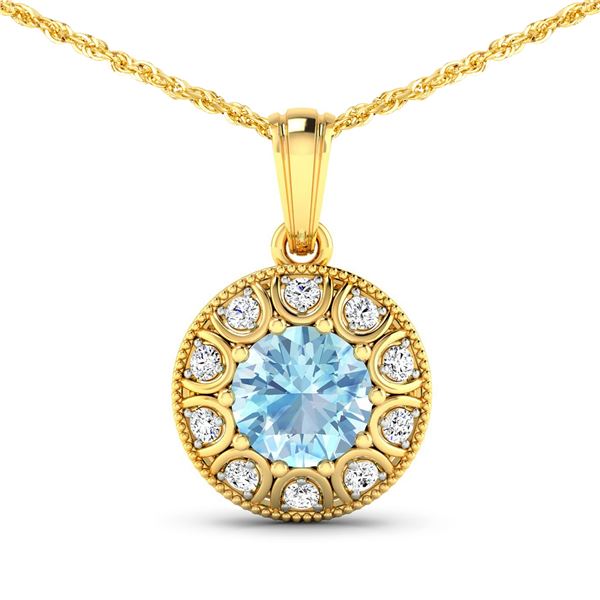 14KT Yellow Gold 1.9ctw Aquamarine and Diamond Pendant