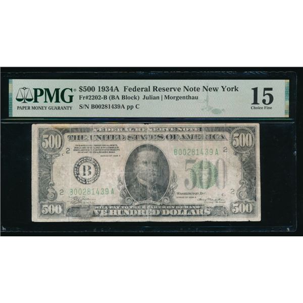 1934A $500 New York FRN PMG 15