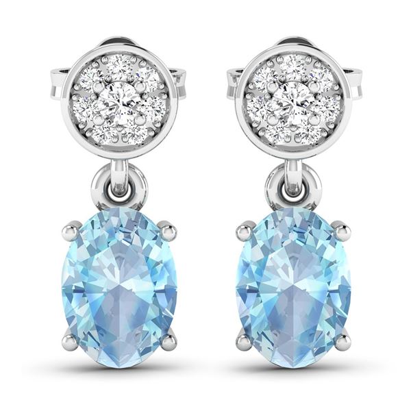 14KT White Gold 1.02ctw Aquamarine and Diamond Earrings
