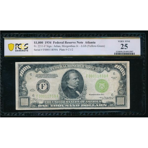 1934 $1000 Atlanta FRN PCGS 25