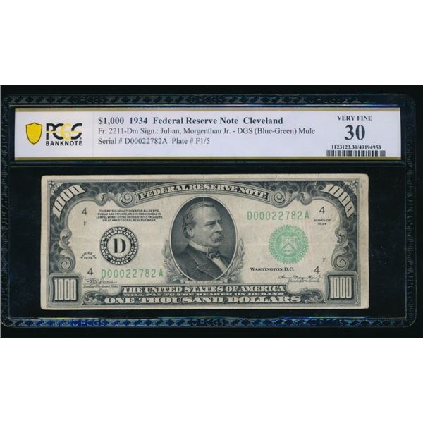 1934 $1000 Cleveland FRN PCGS 30