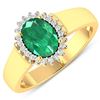 Image 1 : 14KT Yellow Gold 1ct Zambian Emerald and Diamond Ring