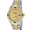 Image 2 : Rolex Ladies Two Tone 18K Quickset Sapphire Champagne Diamond And Emerald Dateju