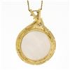 Image 6 : 14K Gold 19.6mm Mabe Pearl & Bezel Diamond Elk Button Pendant & 18" Curb Chain