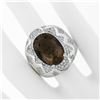 Image 3 : Large Bold 18K White Gold Oval Smoky Quartz 2.50 ctw Diamond Cluster Cocktail Ri