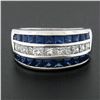 Image 2 : 18k White Gold 3.20 ctw Square Princess Diamond & Sapphire Channel Wide Band Rin