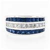 Image 4 : 18k White Gold 3.20 ctw Square Princess Diamond & Sapphire Channel Wide Band Rin