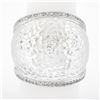 Image 1 : 14K White Gold 0.39 ctw Hammered Finish w/ Diamond Sides Wide Dome Bombe Band Ri