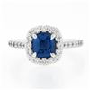 Image 4 : NEW Platinum 1.89 ctw GIA NO HEAT Cushion Blue Spinel Brilliant Diamond Halo Rin
