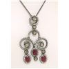 Image 1 : 18k Black Gold 4.39 ctw Rose Diamond & Blood Ruby Edwardian Style Necklace Penda