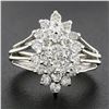Image 2 : Vintage 14K White Gold 1.35 ctw Prong Diamond Marquise Navette Tiered Cluster Ri