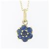 Image 2 : Estate 18k Yellow Gold 0.70 ctw Sapphire Flower Cluster Petite Pendant Necklace