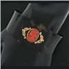 Image 8 : Antique 18k Yellow Gold Bezel Carved Coral Center Black Stone Wide Cuff Bracelet