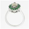 Image 8 : Platinum 2.30 ctw Marquise Light Yellow Diamond w/ Vivid Round Emerald Halo Ring