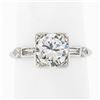Image 1 : Vintage Platinum 1.50 ctw Round Solitaire w/ Baguette Diamond Engagement Ring